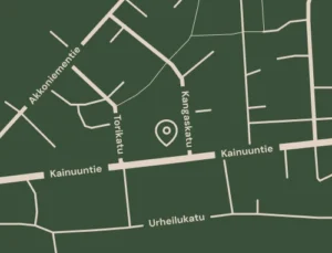 Piirretty, minimalistinen kartta Sotkamon keskustasta, johon on merkitty Luohan sijainti.